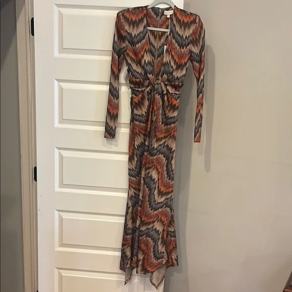 Ronny Kobo Collection Zigzag Long Sleeve Dress - Orange and Black - Picture 2 of 5